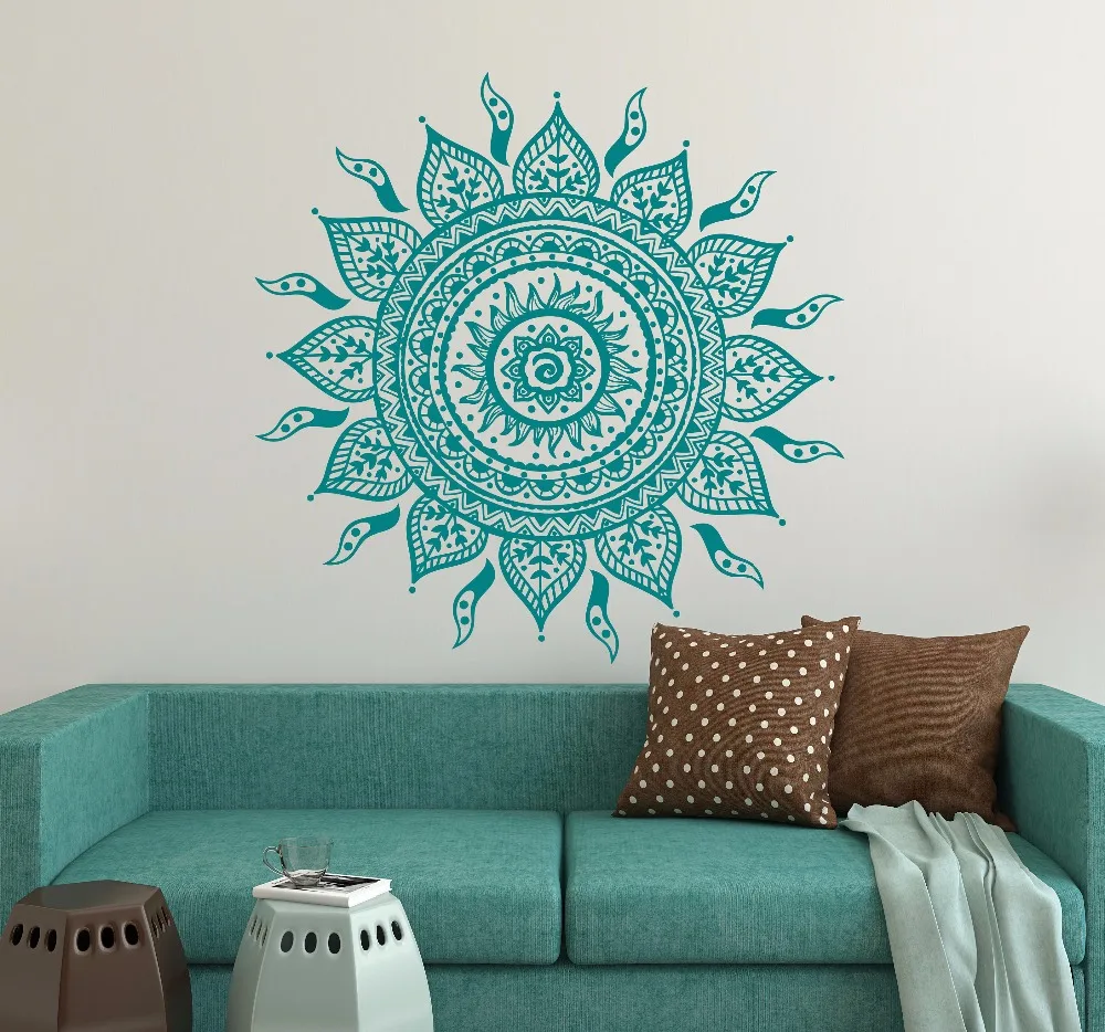 

Large size mandala flowers yoga wall sticker home decor living room Ornament Moroccan Pattern Namaste Lotus Flower decal A756