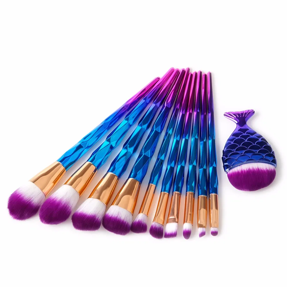 

11Pcs Rose Gold Makeup Brush Set Diamond Mermaid Fishtail Shaped Foundation Powder Cosmetics Brushes Rainbow Eyeshadow Brush Kit