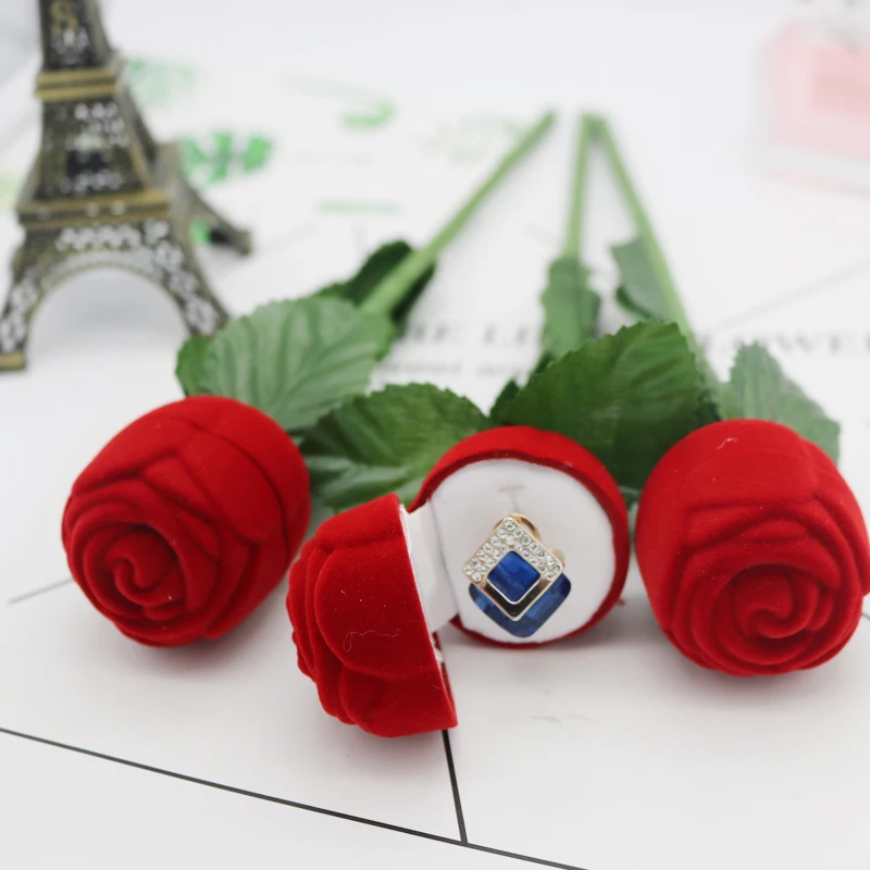 New Fashion 24pcs/lot Red Velvet Jewelry Box 4x27cm Rose Design Earrings Ring Box Jewelry Ear Studs Packaging Display Gift Box