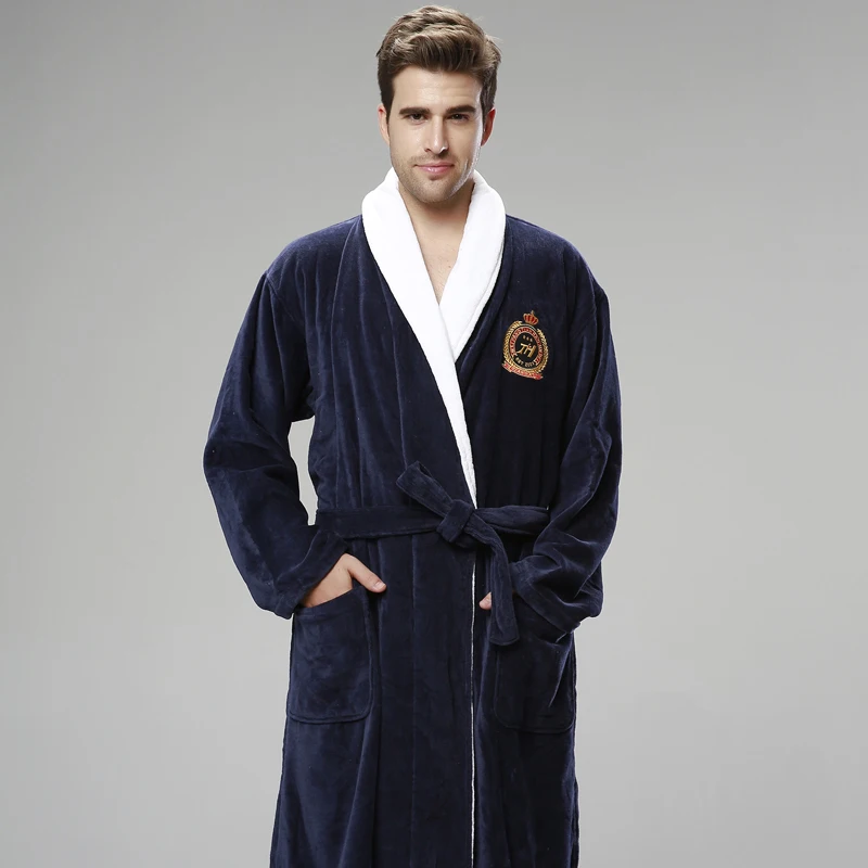 Bathrobe Men Winter Thick Warm Long Bathrobe Plus Size Towel Fleece Soft Nightgowns Bridesmaid Kimono Bath Robes Dressing Gown