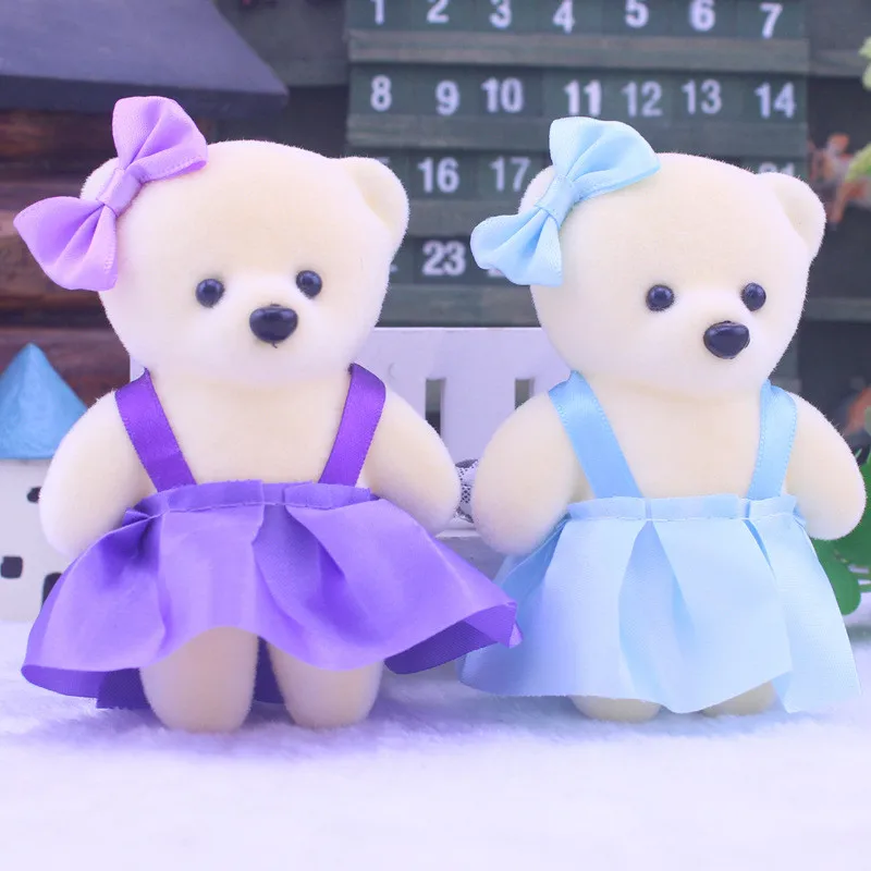 5pcs For Christmas Gift Candy Bow Bear Plush Toys Satin Cartoon bouquet plush bear doll wedding children toy phone key pendant