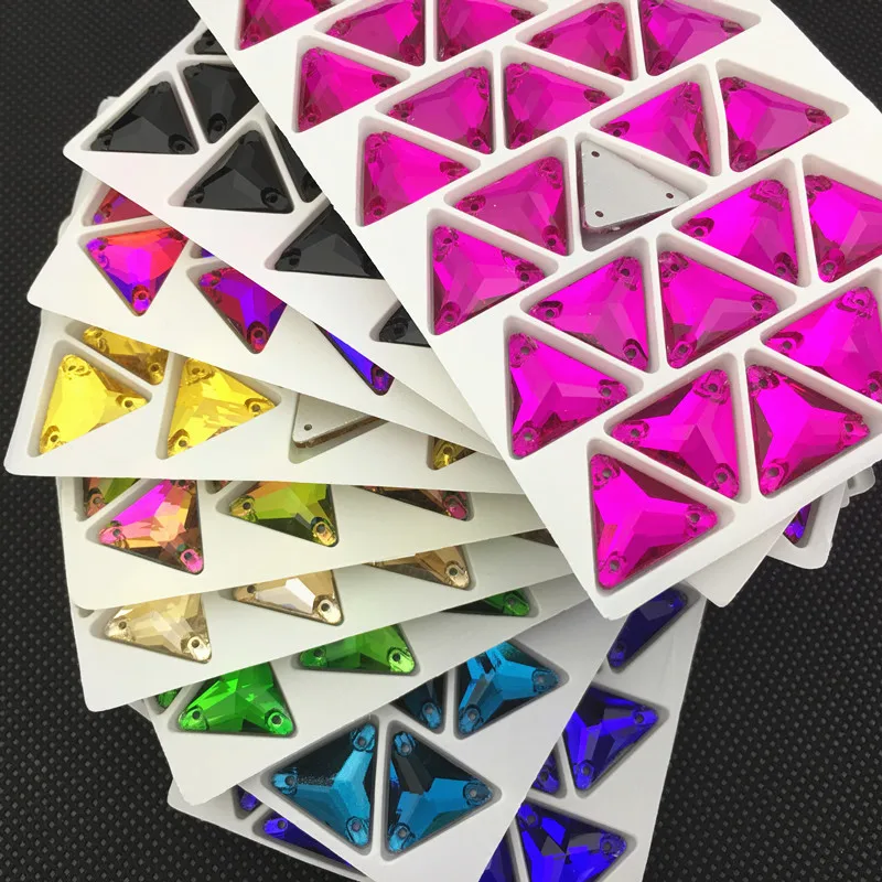 

Glass Crystal Tri-angle Sew On Rhinestone 12 16 22 mm Multi Colors Sew-on Stone For Costume Dress Clothes Crafts