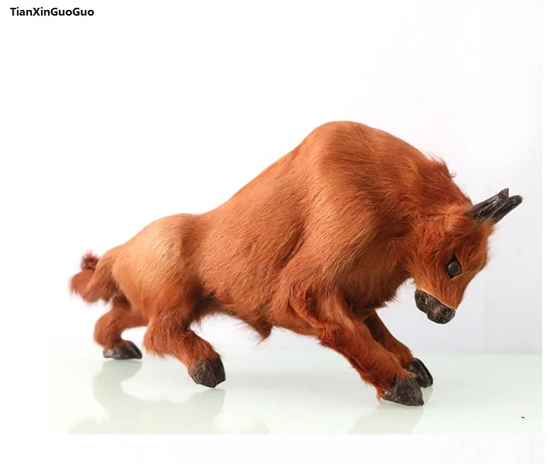 large 31x16cm plastic&furs bull cattle hard model,simulation brown cattle handicraft,home decoration gift s1484