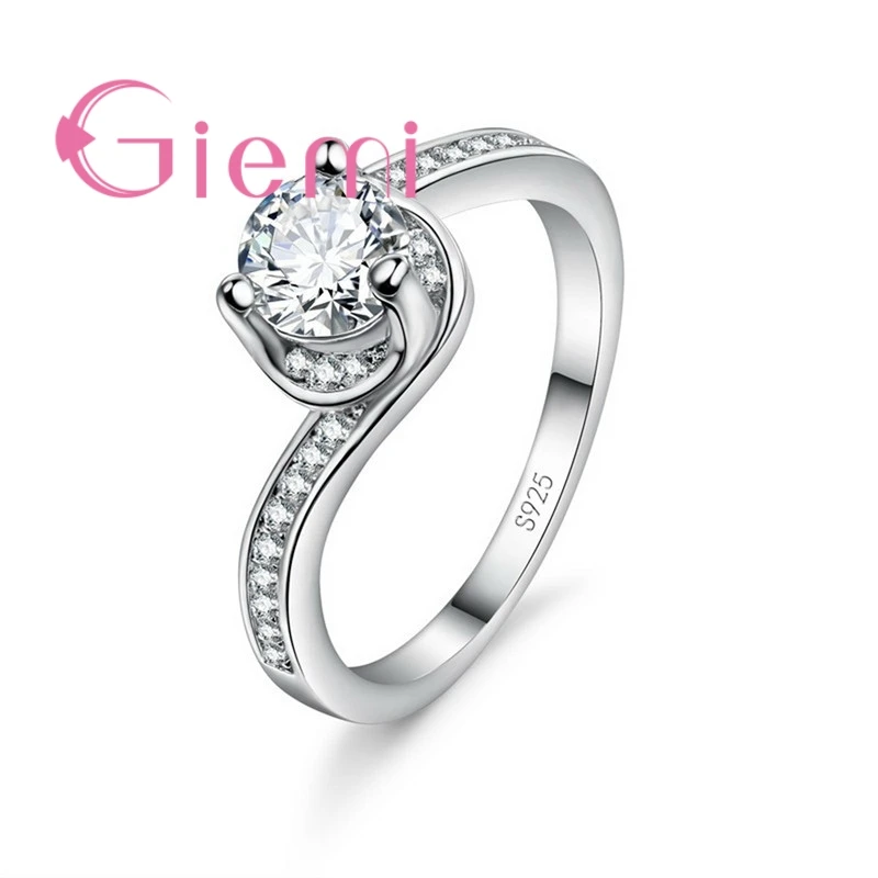 Shiny Cubic Zirconia Rings for Women Surround S Type Trendy 925 Sterling Silver Rings Jewelry Bijouterie Wholesale