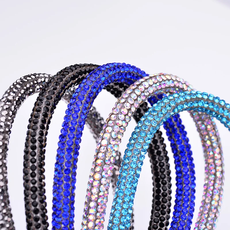 JUNAO 1 Meter Crystal AB Glass Rhinestone Chain Cord Crystal Tube Applique Strass Trim Banding For Jewelry Clothes Making