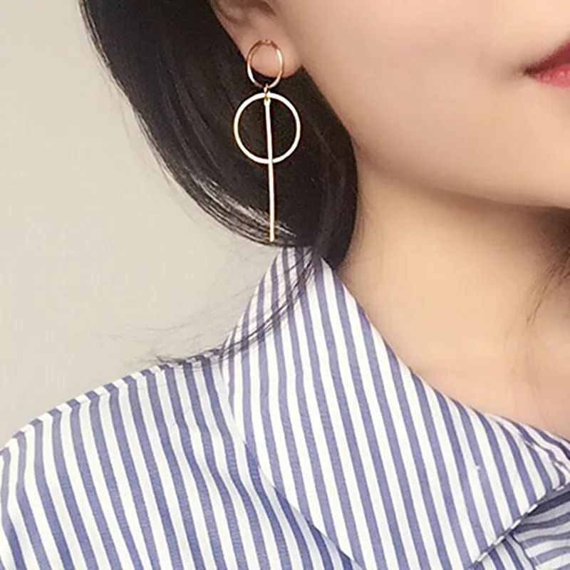 New Fashion Metal Tassel Earrings for Women Long Circle Dangle Earrings Geometric Round Drop Earrings Brief Jewelry pendientes