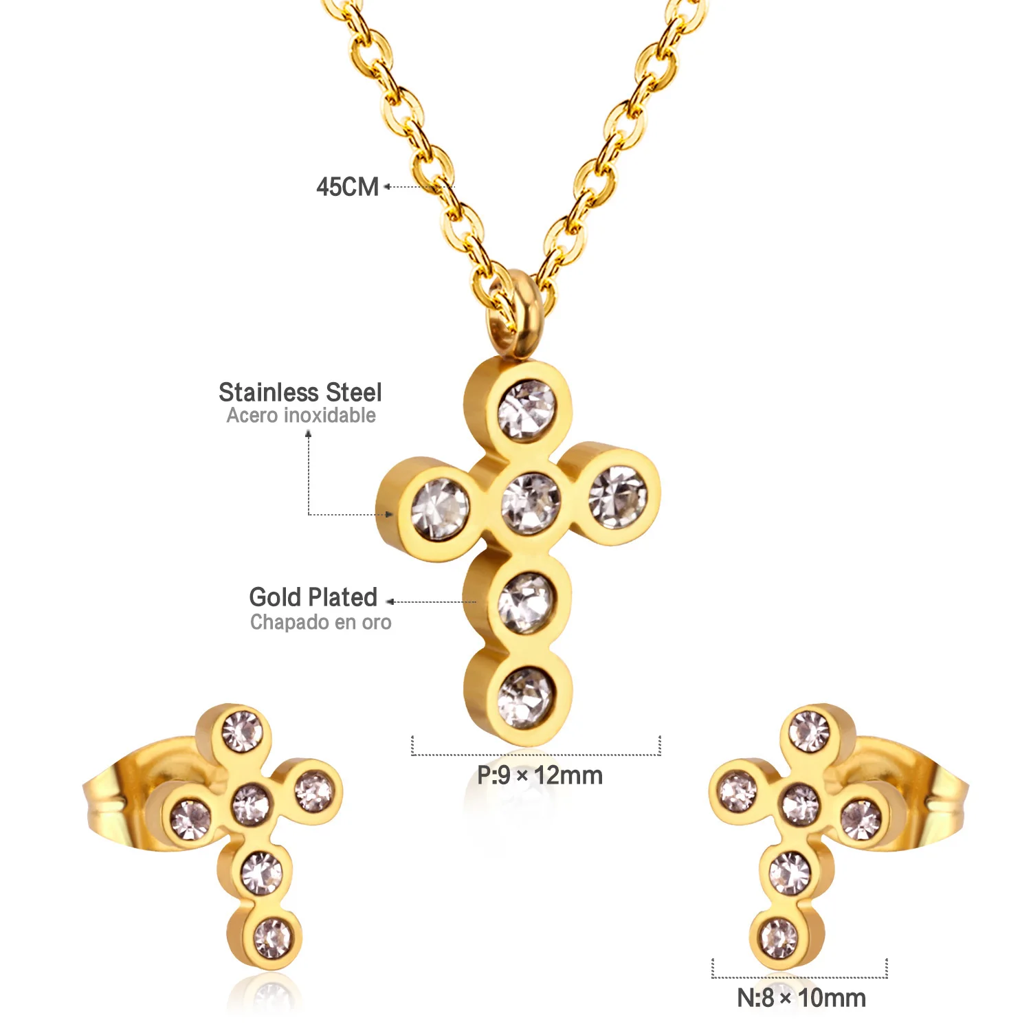 LUXUKISSKIDS Stainless Steel Crystal Dubai Wedding Bridal Jewelry Sets Cross Butterfly Necklace Earring Set Women/Men Jewelry