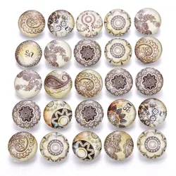 10pcs/lot New Snap Jewelry Vintage Flowers 18mm Glass Snap Buttons Fit Leather Snap Button Bracelet Buttons Jewelry