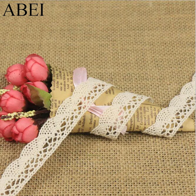 20yards 1.8cm Cotton Beige Lace Ribbon Trims Embroidered Black Cotton Fabric DIY Wedding Scrapbooking Crafts Garments Accessory