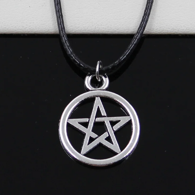 New Fashion Tibetan Silver Color Pendant Star Pentagram Necklace Choker Charm Black Leather Cord Factory Price Handmade Jewelry