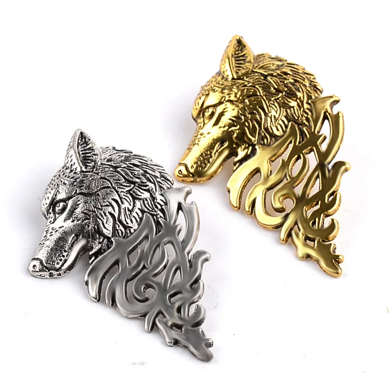 

Wholesale 20pcs/lot Euro-American Vintage Personality Wolf Head Brooch Women Men Alloy Pins For Gift 2 Colors Option