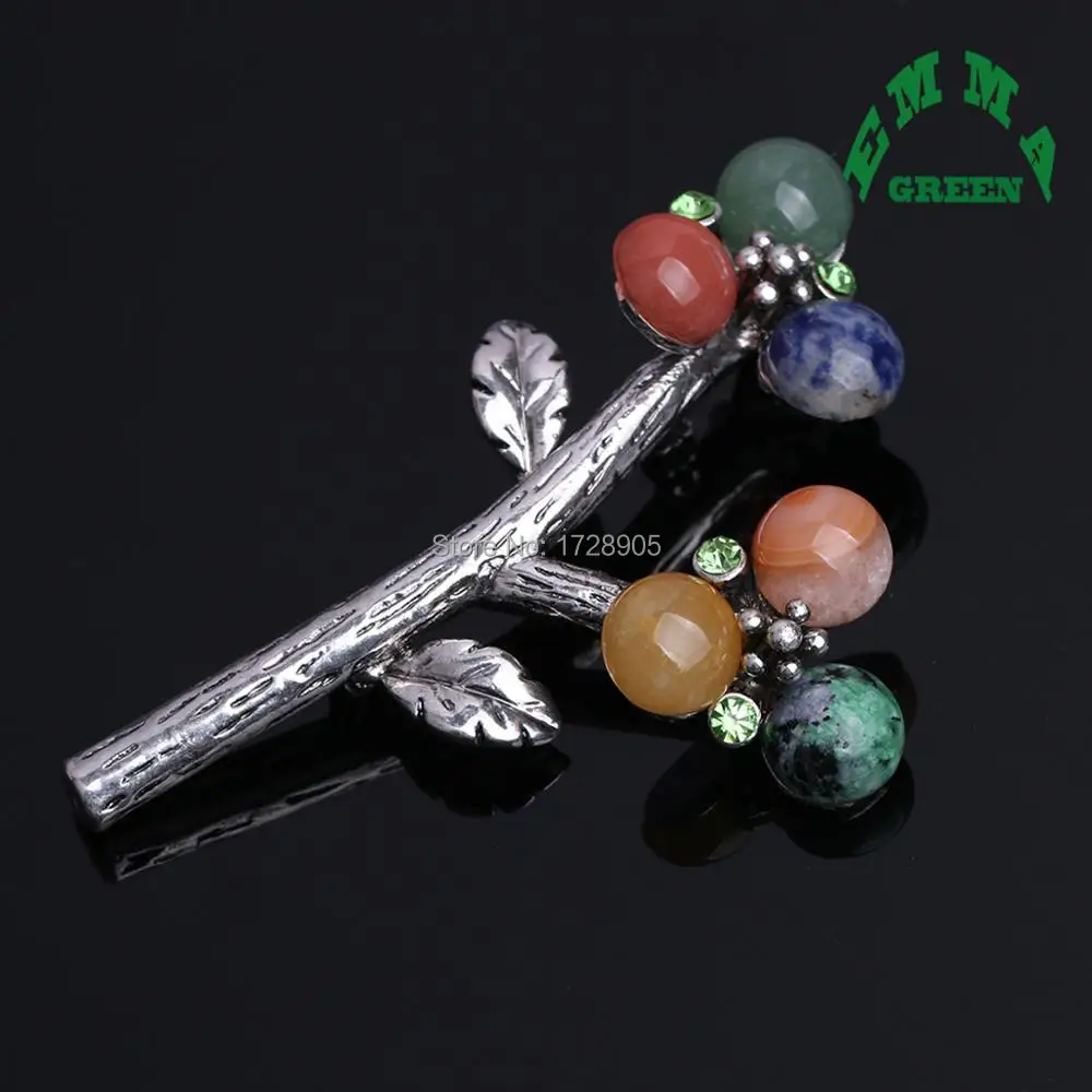 

Lapel Pins for Men Agated Stone Pins Branch flowerClip Pin Fashion Vintage Crystal Brooches Pin Plant Pin Brooch for Women