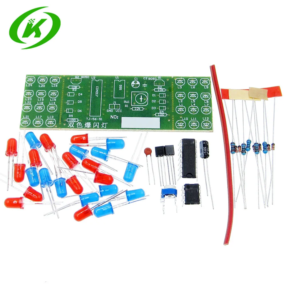 Набор для обучения, NE555 + CD4017, двухцветный, красный, синий, с мигающими огнями