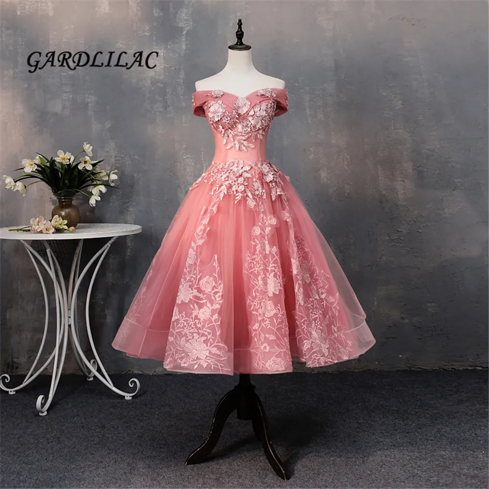 2021 New Cameo Prom Dress Short Off The Shoulder Tulle Lace Appliques Homecoming Dresses Blush Bridal Bridesmaid Dresses