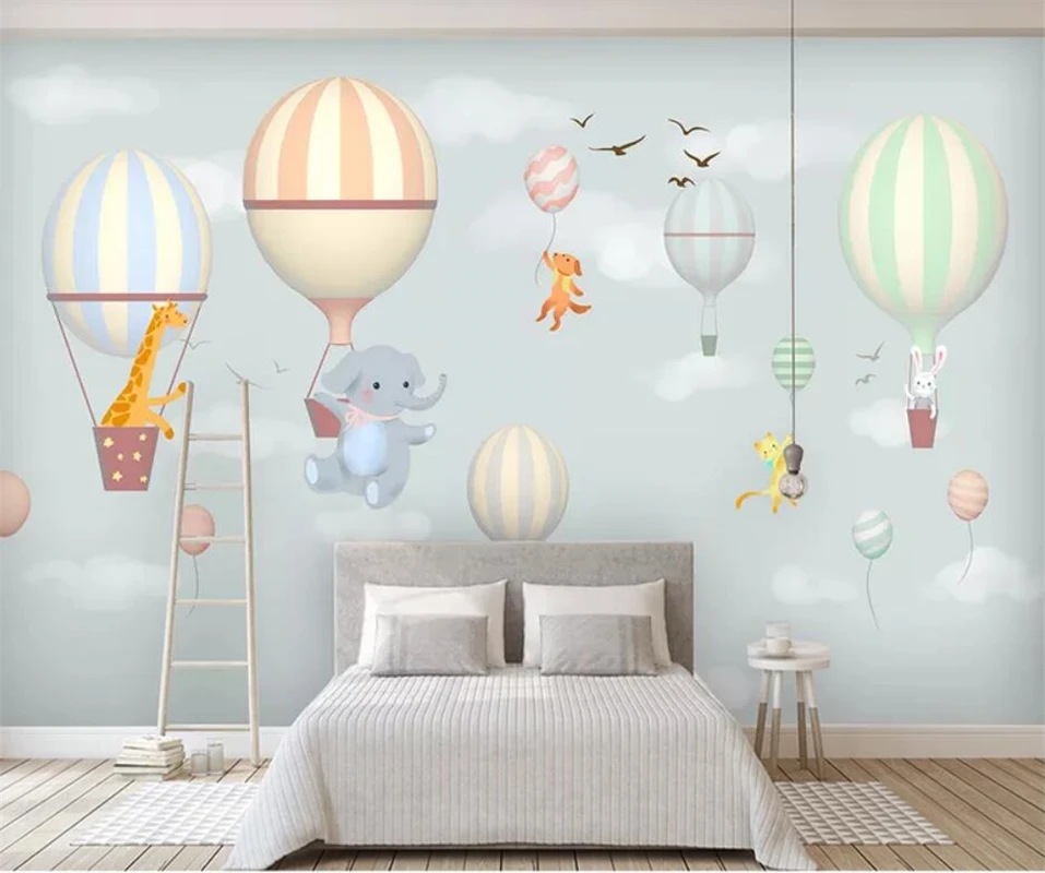 

Custom Any Size Mural Wallpaper 3D Hot air balloon elephant bunny hand drawn cartoon children's room 3d wallpaper