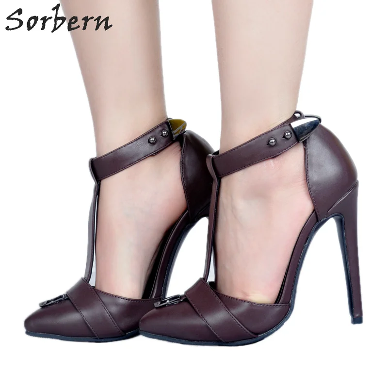 Sorbern Green T-Strap Women Pumps Ankle Strap High Heels Pump Stilleto Heels Size 10 Big Size Fashion Shoes Summer Shoes