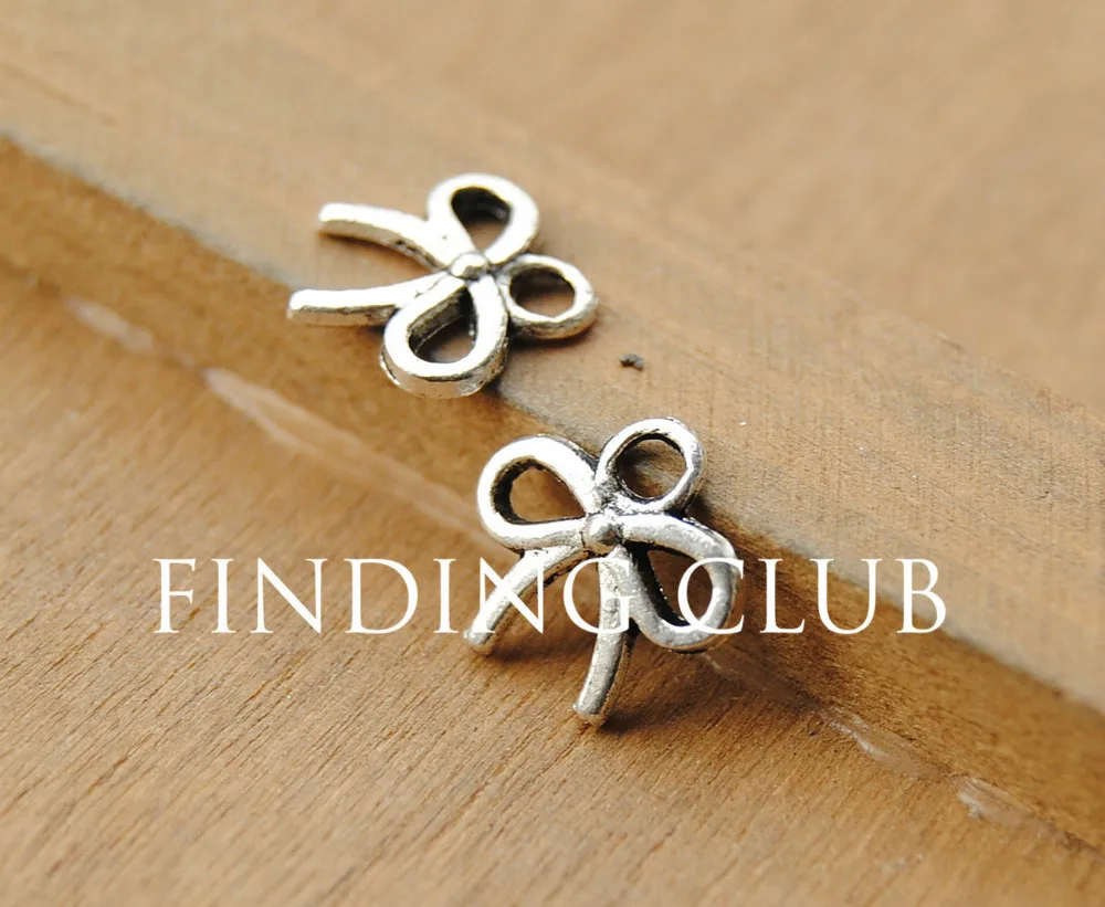 100 pcs  Silver Color Metal Mini Bow Charms Pendant Jewelry DIY findings 11x10mm A649