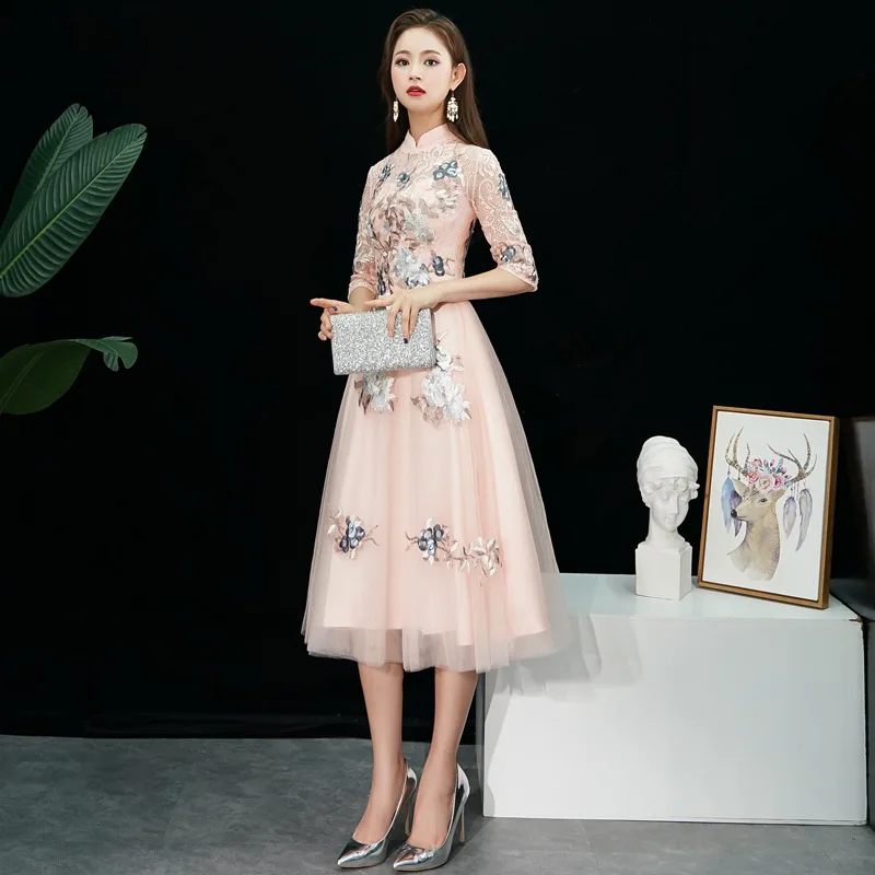 Lady Party Dress Oriental Women\'s Lace Cheongsam Chinese Style Elegant Long Qipao Sexy Slim Wedding Gowns Vestidos XS-XXXL