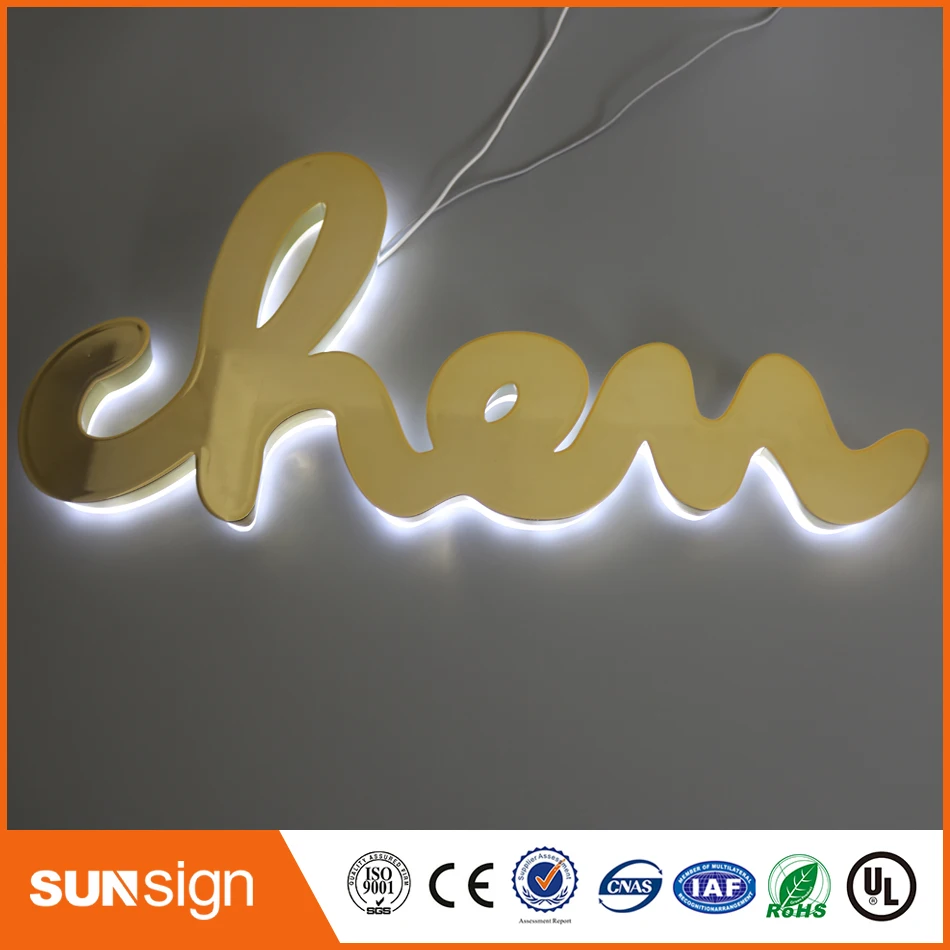 Sunsign impermeable LED halo iluminación acrílico letra del alfabeto de luz led