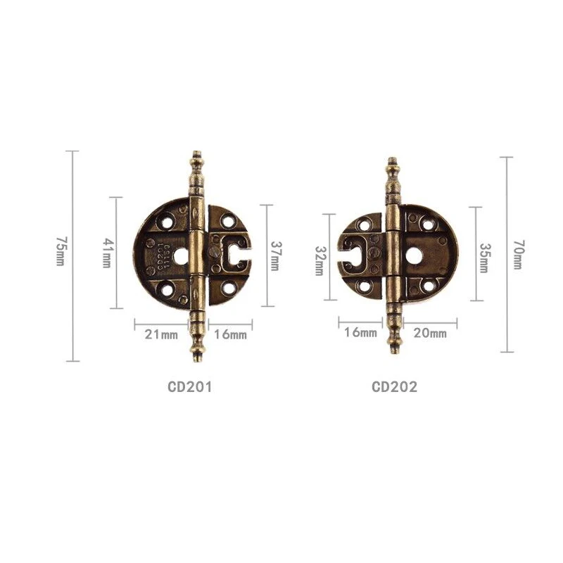 2PCS 3-inch Antique Bronze Vintage European Crown Head Round Door Hinge Clothes Cupboard Book Antique Zinc Alloy Hinge KF490