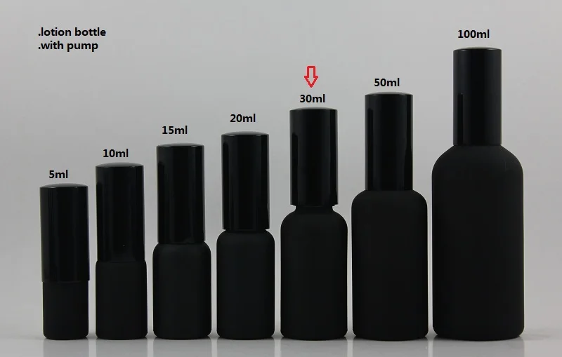 

50pcs wholesale 30ml round black frosted lotion bottle with black pump, 1 ounce glass empty cosmetic bottle for liquid cream