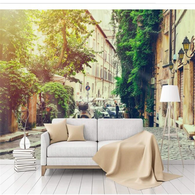 wellyu  papel de parede Custom wallpaper  European romantic Italian town street landscape mural TV background wall wallpaper