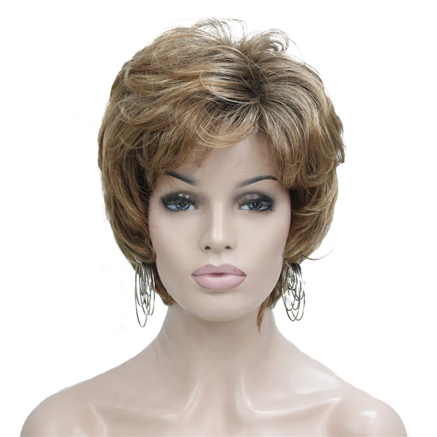 StrongBeauty Women's Capless Wigs Light brown Mix Short Straight Synthetic Hair Wig