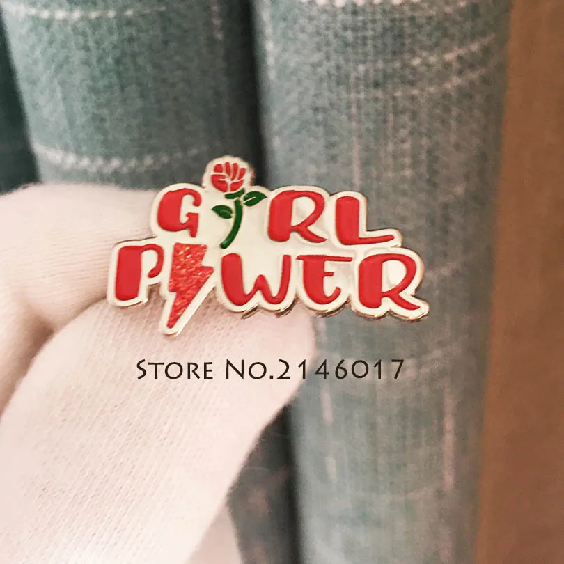 

50pcs Girl Power Female Pin Feminism Women's Feminist Lapel Pin Glitter Badge