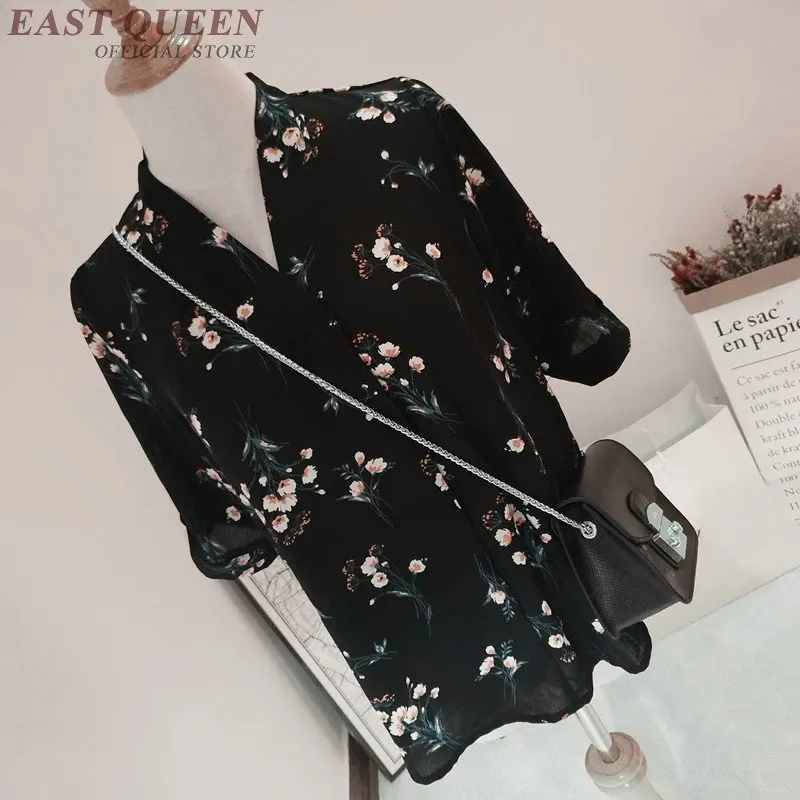 Plus Size Women Tops Summer 2019 Black V Neck Ladies Boho Shirt Female Floral Printed Women Tops And Blouses Chiffon DD2224