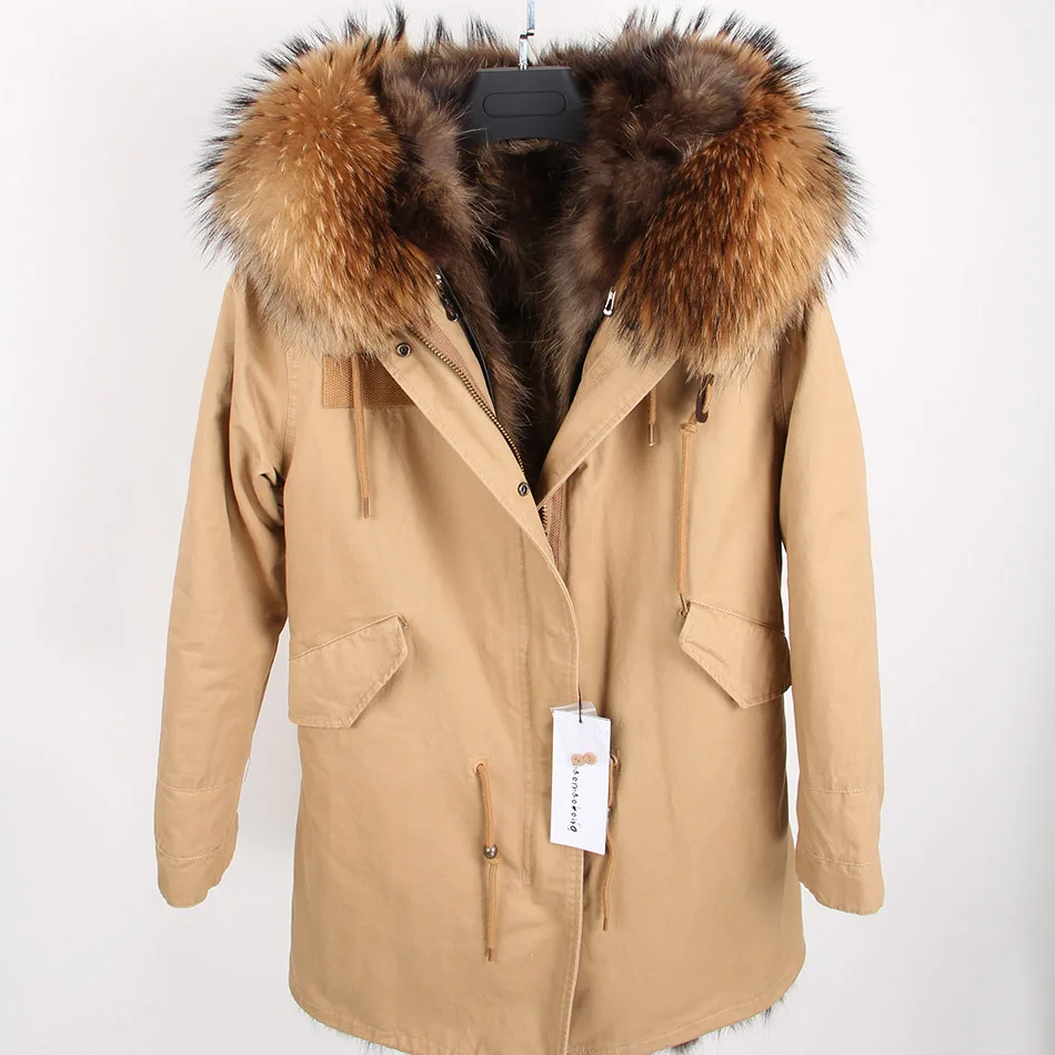 Maomaokong-Parkas de piel Natural auténtica para mujer, chaqueta interior de piel de mapache con cuello de zorro, abrigo de invierno