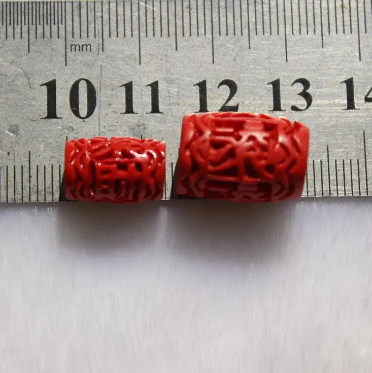 10pcs/lot Carved Cinnabar Barrel Beads 8.5x13mm 11.5x16mm Natural Red Cinnabar Tube Beads for Handmade Bracelet Jewelry Making