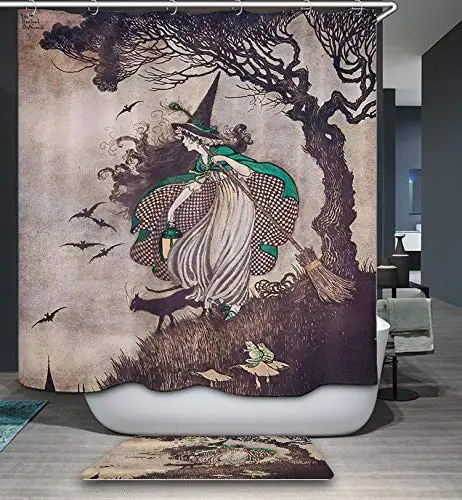 Halloween Witch Shower Curtain Retro Medieval Vintage Bathroom Polyester