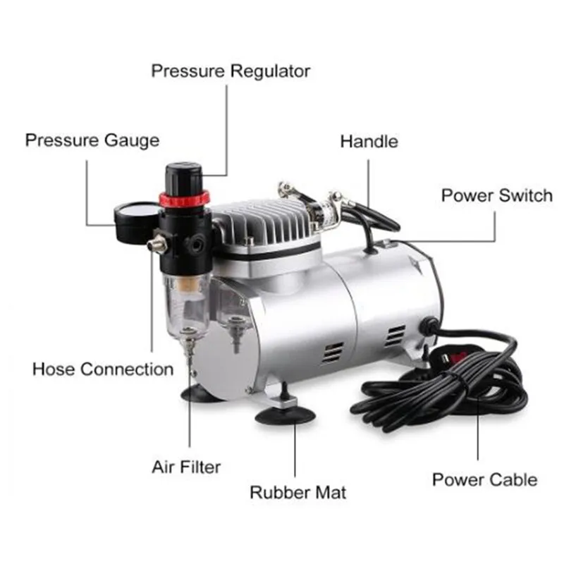 Maisi 1/6 HP Mini Piston Airbrush Compressor Oil-less Spraying Air Compressor With Spray Gun