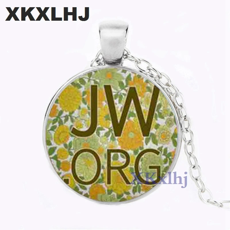XKXLHJ JW .Org Charm Necklace Romantic Flower Jehovah\'s Witness Pendant Glass Photo Cabochon Pendant Men\'s and Women\'s Necklace