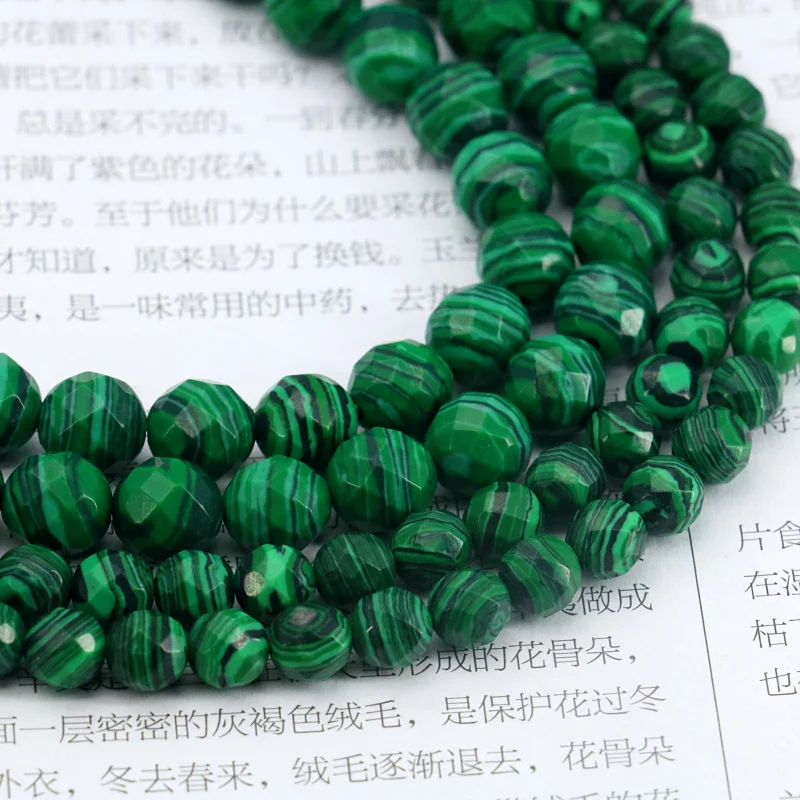 

Green malachite faceted round shape 6mm 8mm loose beads size optional 15inches 2 piece/lot DIY stone women jewelry