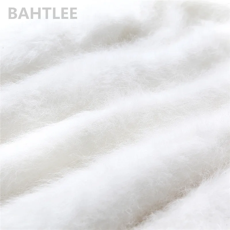 BAHTLEE-Women\'s Angora Rabbit Knitted Pullovers, Sweater, Lantern Sleeve, Wool, Thick, Keep Warm, O-NECK, Autumn, Winter