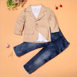 Boys Clothes 3PCS Suits 2 3 4 5 6 7 8 Years Children 3-Pieces Clothing Set Kids Coat + Shirt + Jean Baby Outfit Jacket Pant