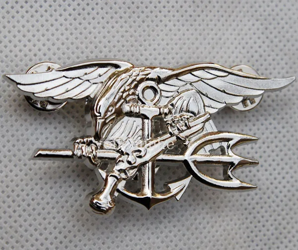 US Navy Seal Eagle Anchor Trident Metal Badge Insignia Silver - US026