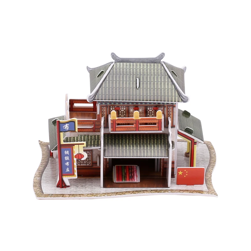 Cardboard 3D Puzzle Toy Chinese Style Cloth House Buildings Assembly Chinatown Model Kits Educational Toy For Children Christmas