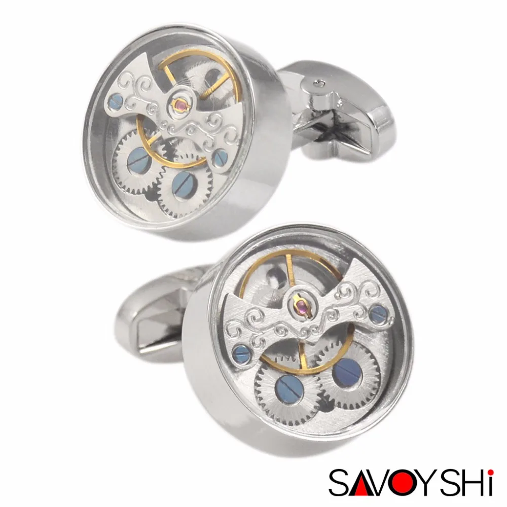 

SAVOYSHI Functional Tourbillon Watch Cufflinks for Mens French Shirt Brand Cuff bottons Round Cuff link High Quality Men Jewelry