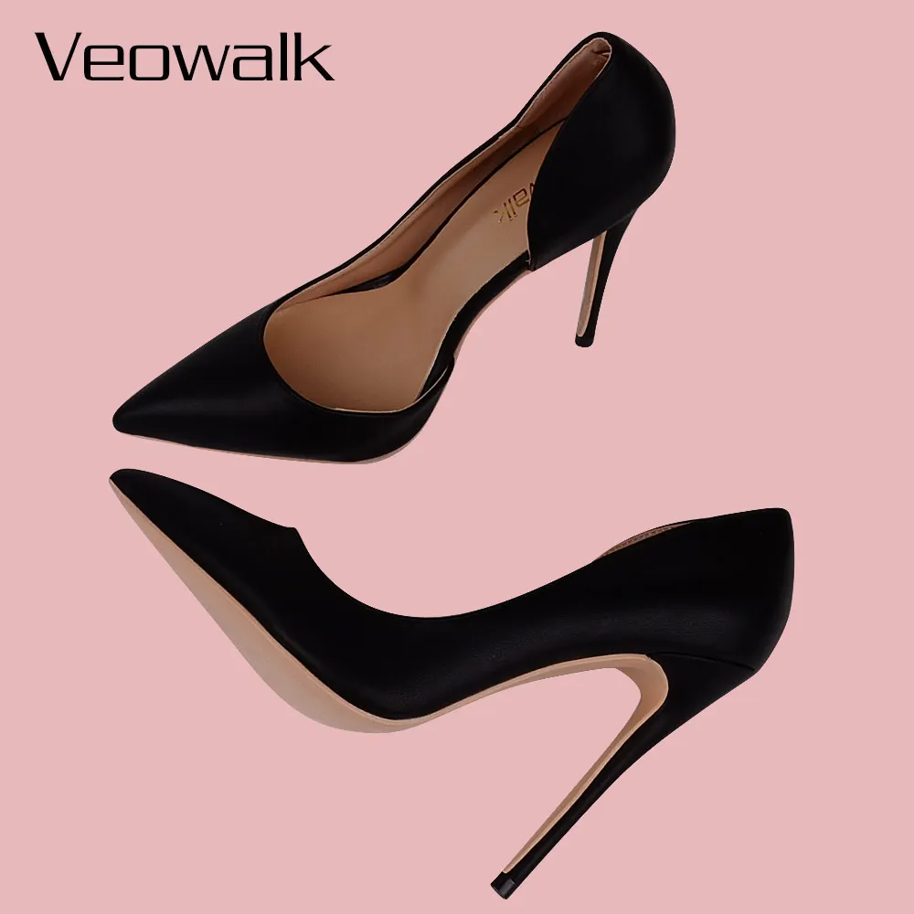 Veowalk Women Sexy D\'Orsay High Heels Pointed Toe Elegant Ladies Party Shoes Thin Stiletto Fashion Pumps Black Customized Accept