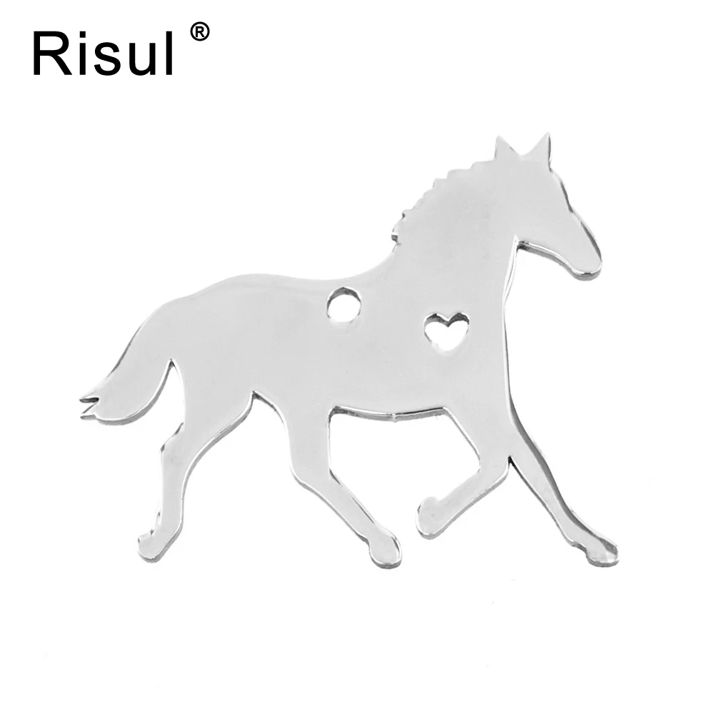 Risul Racing Horse Steed with Heart Pendant Engrave blank Charms Mirror polish Stainless steel good Quality wholesale 50pcs