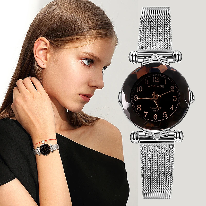 Top Brand Women Luxury Geometric Surface Watch Fashion Steel Mesh Women's Watches Casual Ladies Watch Women Clock Montre Femme