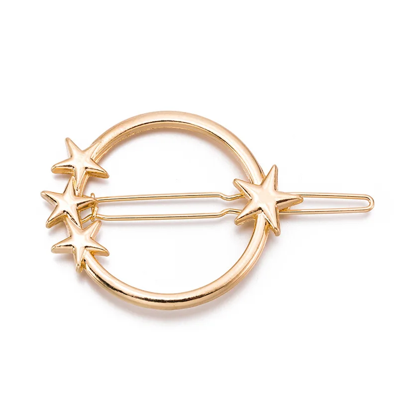 

12pcs Factory direct sales in Europe hot hair Alloy contracted round with stars pin edge shape clip for female