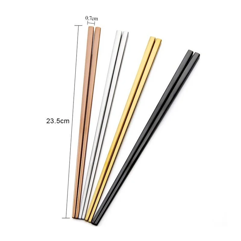 100pairs/lot 304 Stainless Steel Gold Silver Chopsticks Chinese Reusable Non-Slip Hashi Sushi Sticks Kitchen Accessories ZA3983