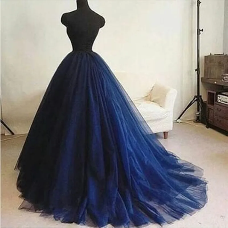 Real Image Extra Puffy Long Tulle Skirts With Sweep Train Women Elegant Navy Blue Zipper Style Floor Length Tutu Skirts