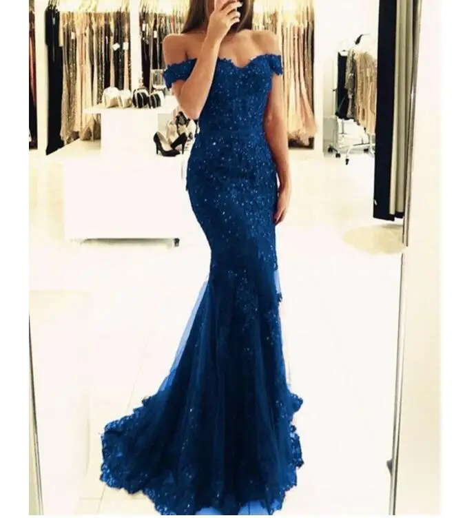 

Off the Shoulder Long Dress Mermaid Evening Dress 2019 Lace Robe De Soiree longue Formal Dress abiye gece elbisesi plus size