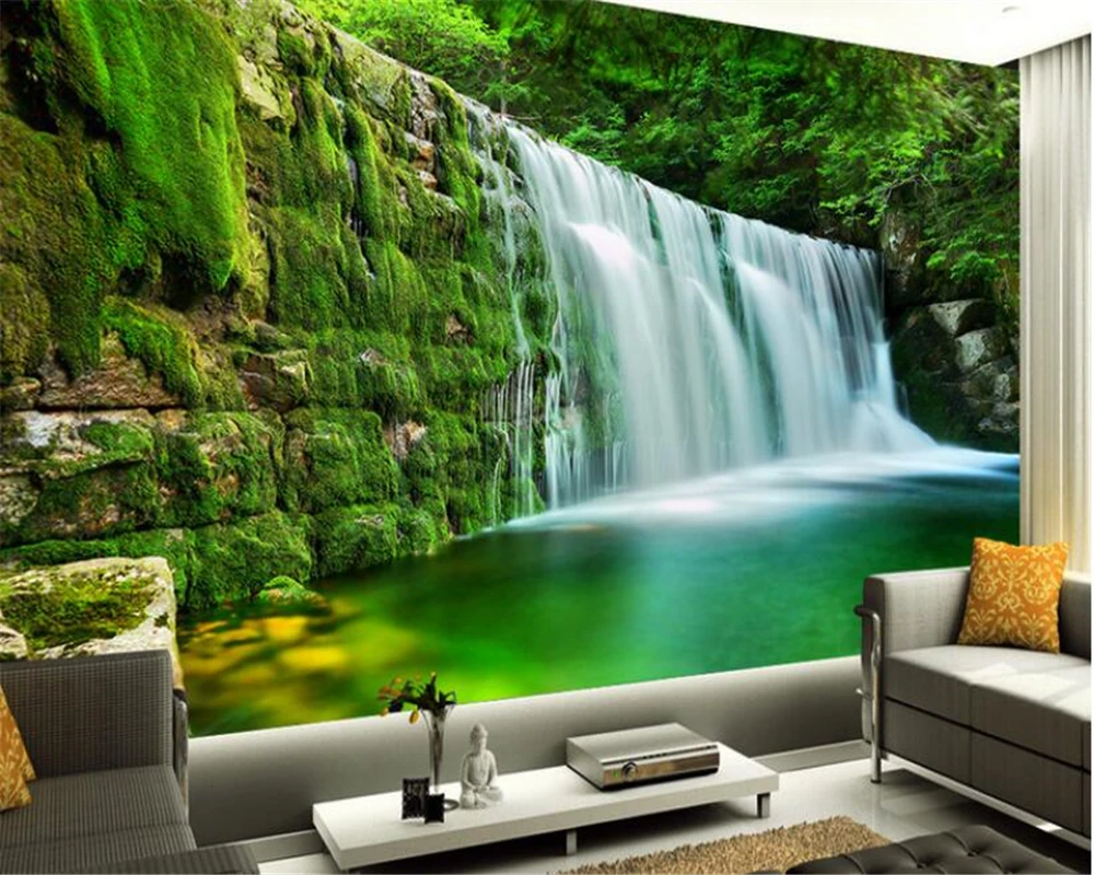 

beibehang wallpaper for walls 3 d Interior Advanced Large Wallpapers Classic Clear Green Forest Falls TV Walls papel de parede