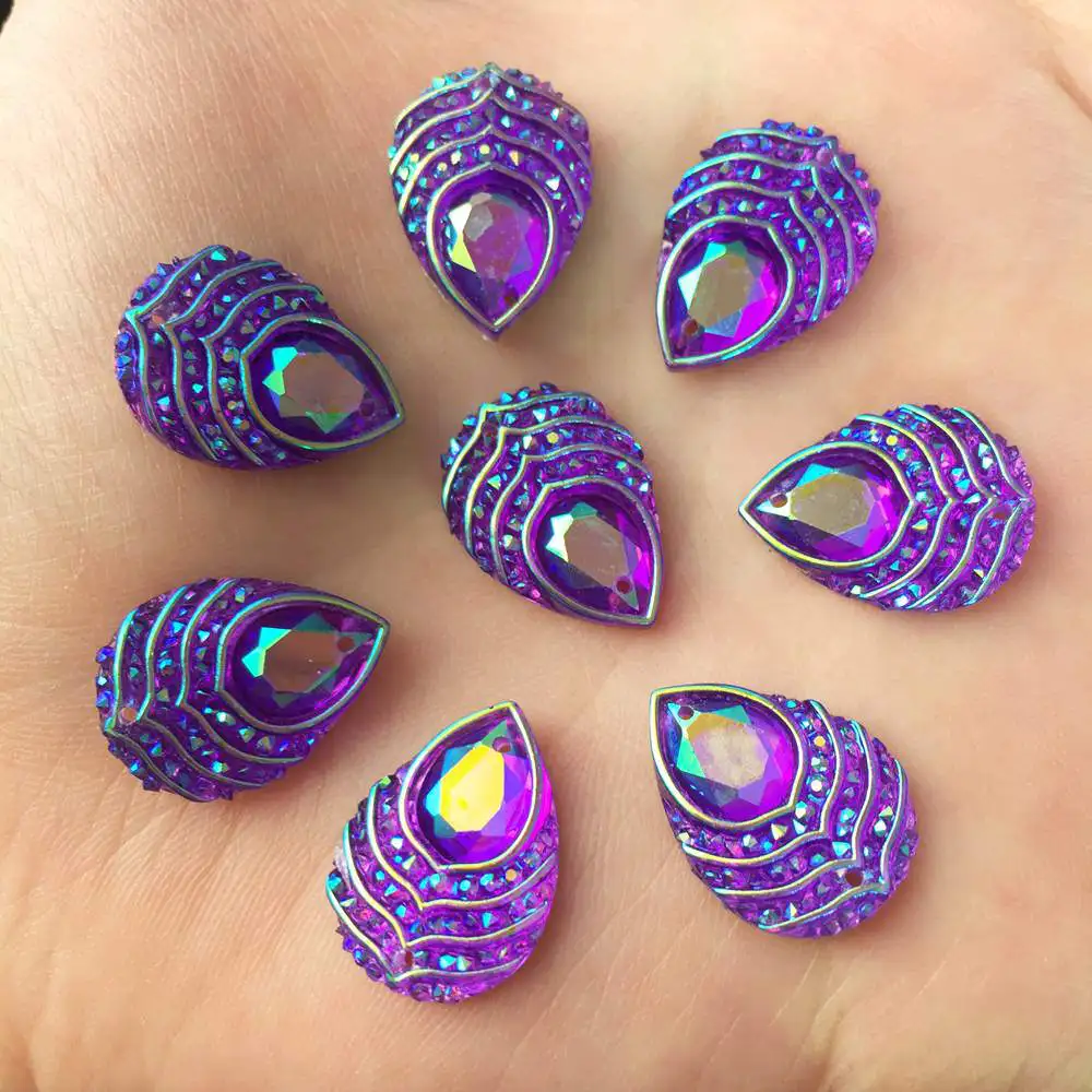 DIY craft 40PCS 13mm*18mm AB Resin Drop Flatback Rhinestone trim Wedding 2 hole Button R26*2