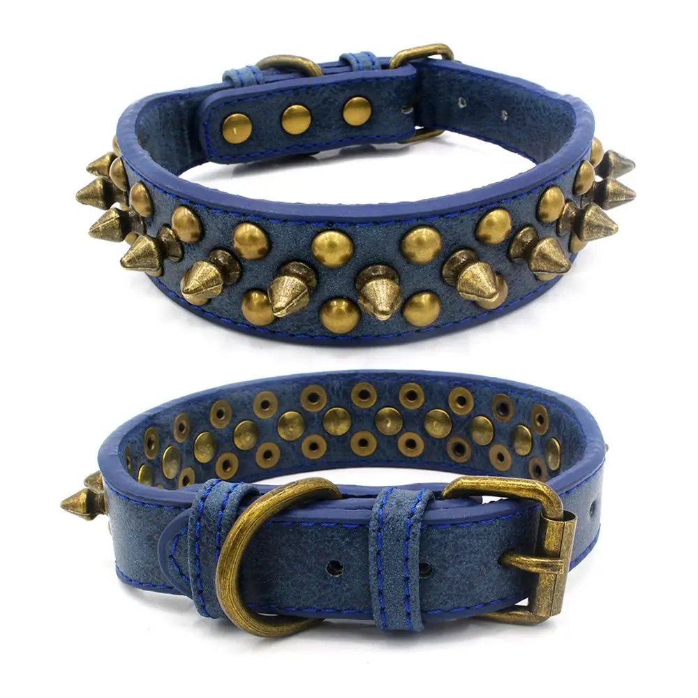 Cool Spiked Rivet Studded PU Leather Dog Pet Collars For Small Medium Dogs 3 Colors